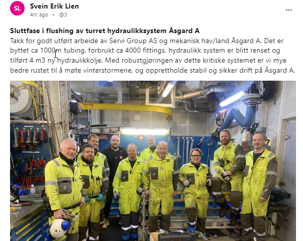 Servi extends hydraulic life on production vessel Åsgard A Servi